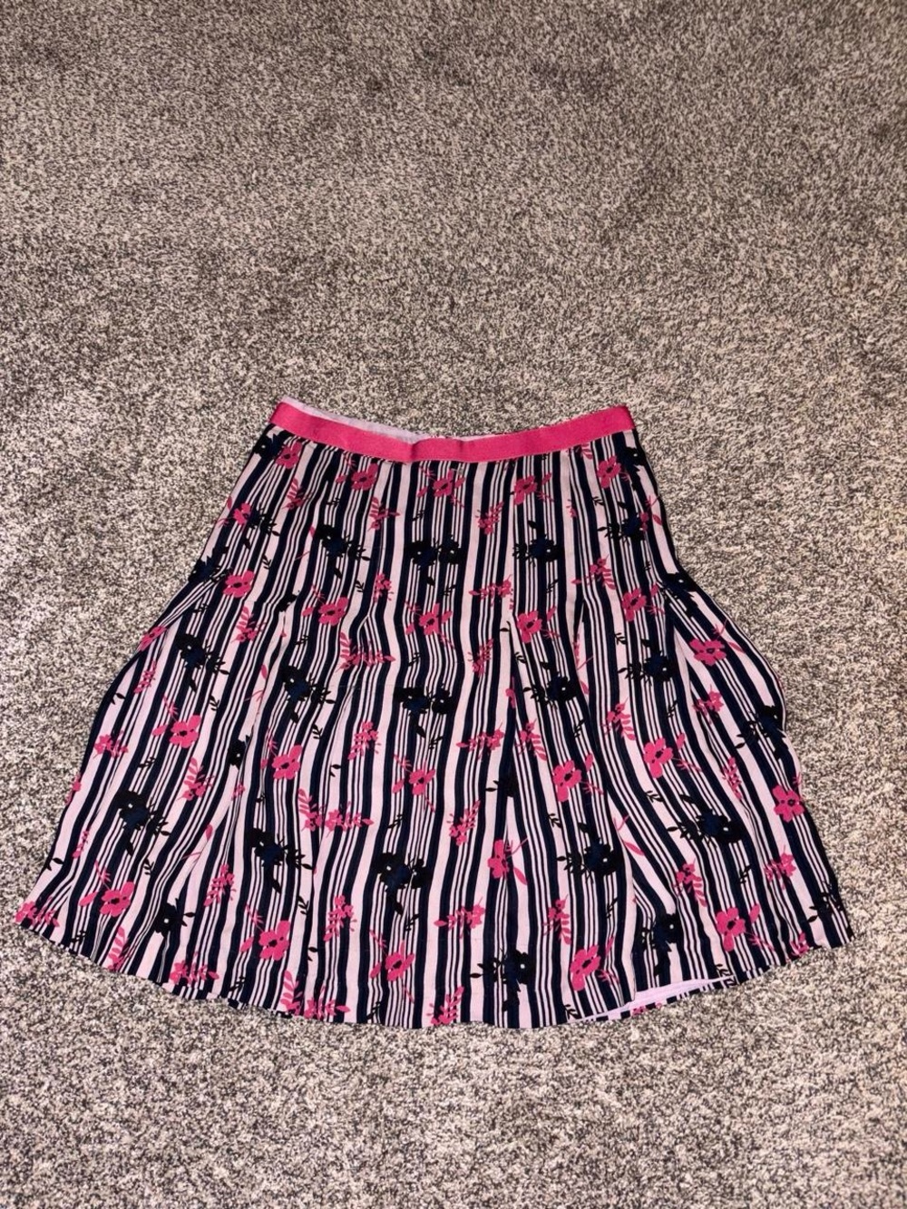 Y2K midi skirt with stripes and a floral design